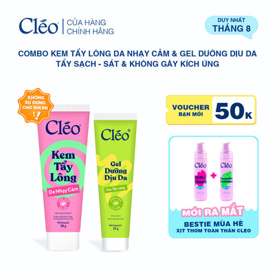 Combo Kem Tẩy Lông Dành Cho Da Nhạy Cảm/Da Thường 50G & Kem Dưỡng Da Sau Tẩy Lông Cleo 20g