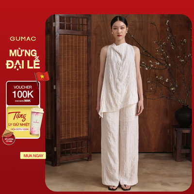[ALEEVA x GUMAC] Set lẻ Áo kiểu thiết kế form suông vạt chéo EAG01075 - Quần tây ống suông có lớp lót ngắn EQG01074