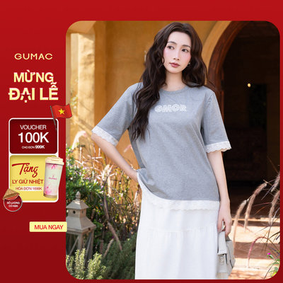 Áo Thun Nữ Gmorning - GUMAC Form Suông Rộng Tay Lửng Phối Ren Nữ Tính YATG04047