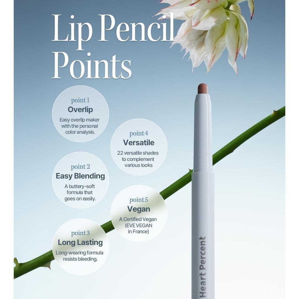 Heart Percent Dote On Mood Lip Liner Pencil, Bút chì Lip Crayon ooth Lipliner có thể thu vào Son môi