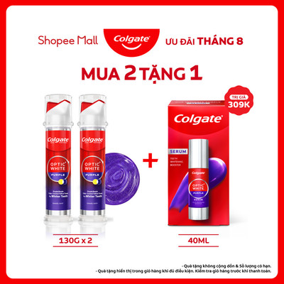 Bộ 2 Kem đánh răng Colgate vòi nhấn thông minh Optic White Purple, cho răng trắng sáng hơn 130g/ống
