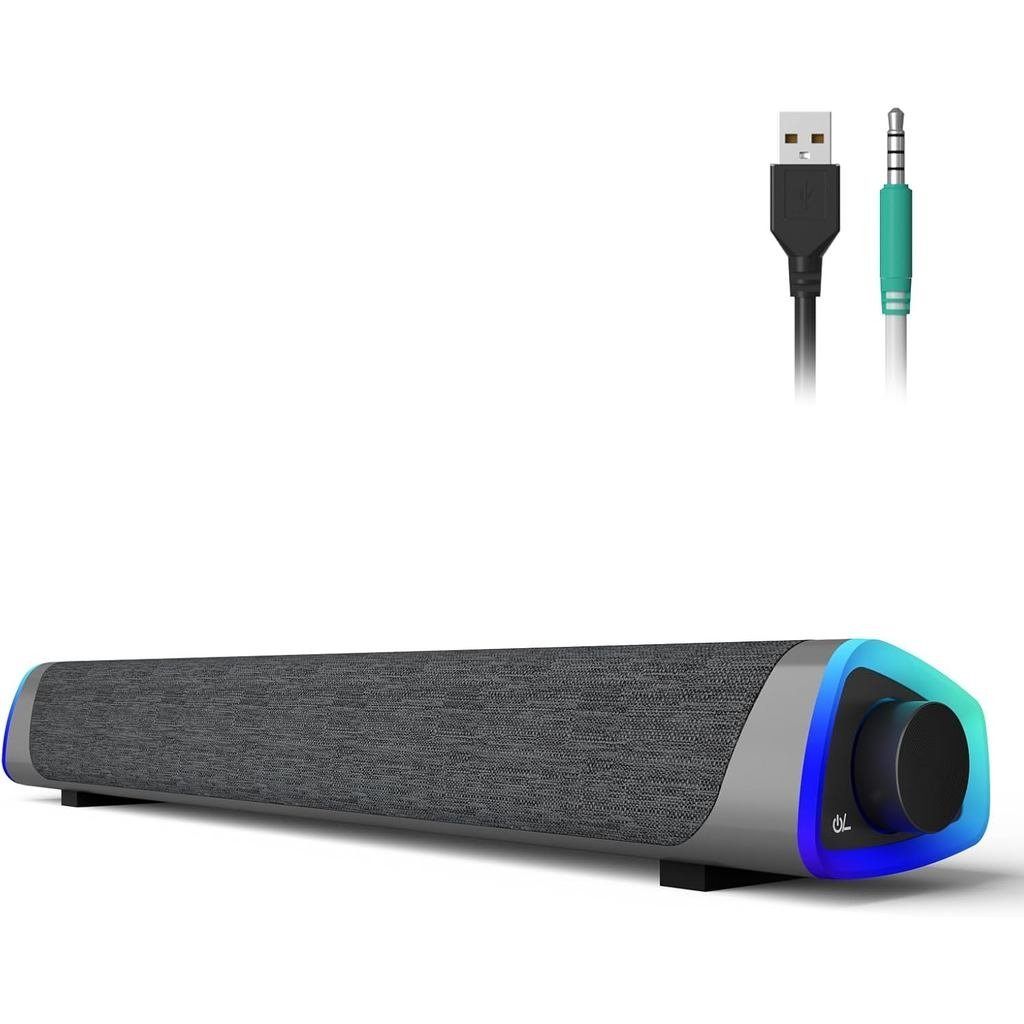 SOULION R30 Computer Speakers, USB Powered PC Speaker, Colorful LED Lights with Switch Button, 3.5mm