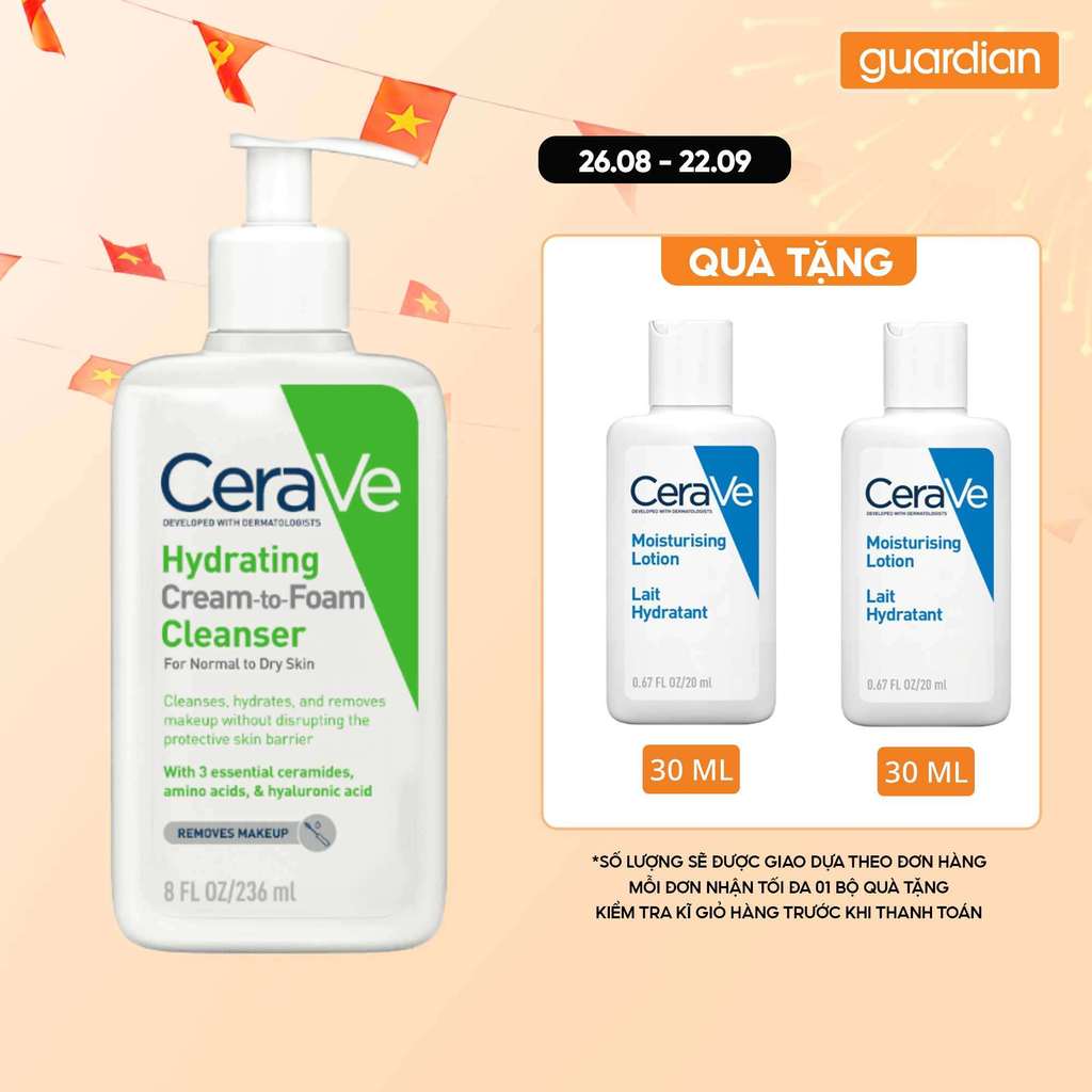 Sữa Rửa Mặt Dạng Kem Tạo Bọt CeraVe Hydrating To Foam 236Ml | Guardian Việt Nam