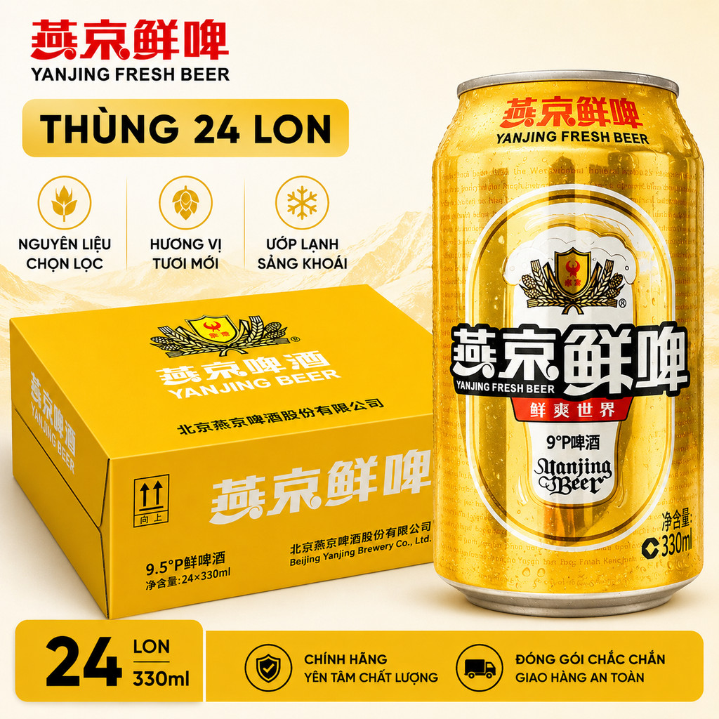 Bia Yanjing Fresh Beer 330ml Bia Tươi Yanjing 9 Độ P Vị Êm Mượt Thơm Mát Lon Tiện Lợi 4 6 8 12 Lon