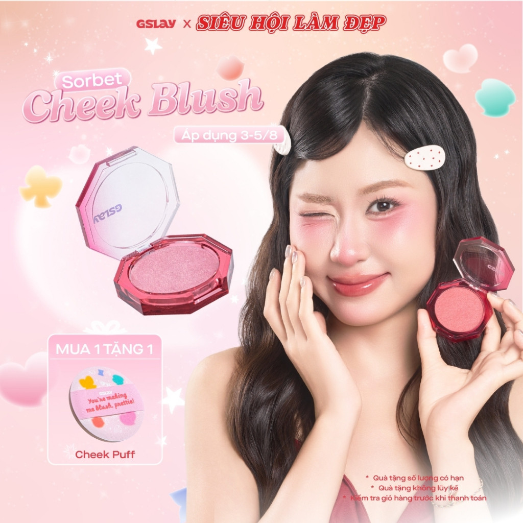 Má Hồng Kem Hoá Phấn GSLAY Sorbet Cheek Blush thuần chay mịn lì và nhũ dễ tán bền màu (5gr)
