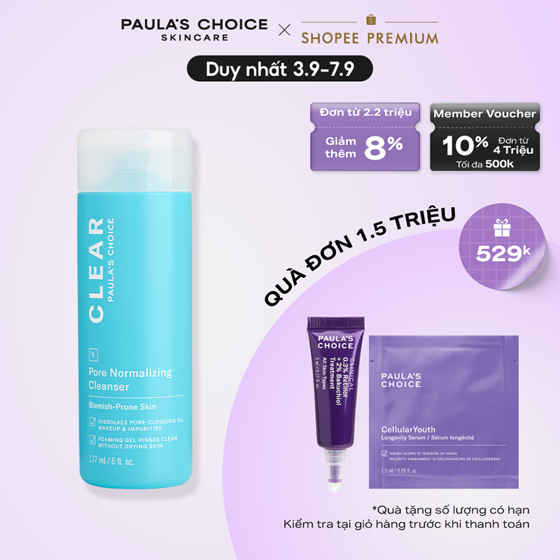 Sữa rửa mặt dành cho da mụn, làm sạch sâu và giảm dầu thừa Paula's Choice Clear Pore Normalizing Cleanser 177ml 6002