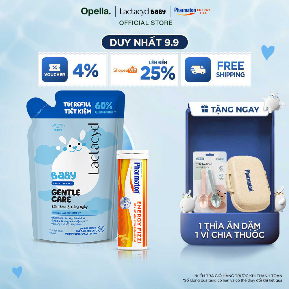 Bộ Túi Refill Lactacyd Baby Gentle Care 400ml + Thực phẩm bảo vệ sức khỏe Pharmaton Energy Fizzi