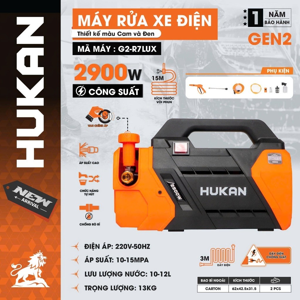 Máy rửa xe chỉnh áp HUKAN GEN2- R6,R7,R8,R9 LUX, 2700W và 3000W Động cơ đồng, có chỉnh áp và Có ÁT C