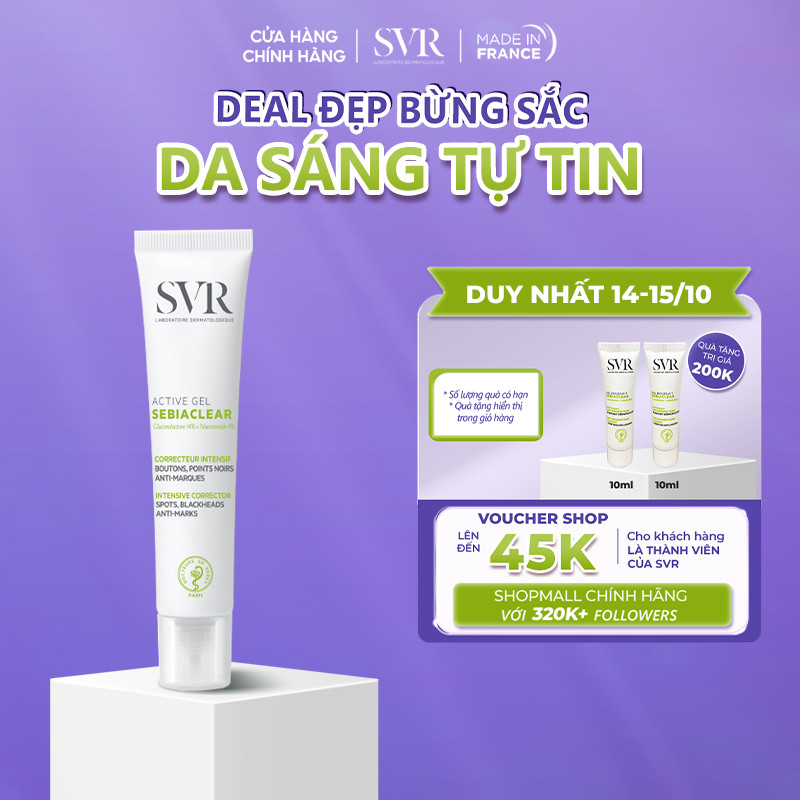 [TẶNG 2 GRM] Kem dưỡng giảm mụn, ngừa thâm, kiểm soát dầu nhờn SVR Sebiaclear Active Gel 40ml