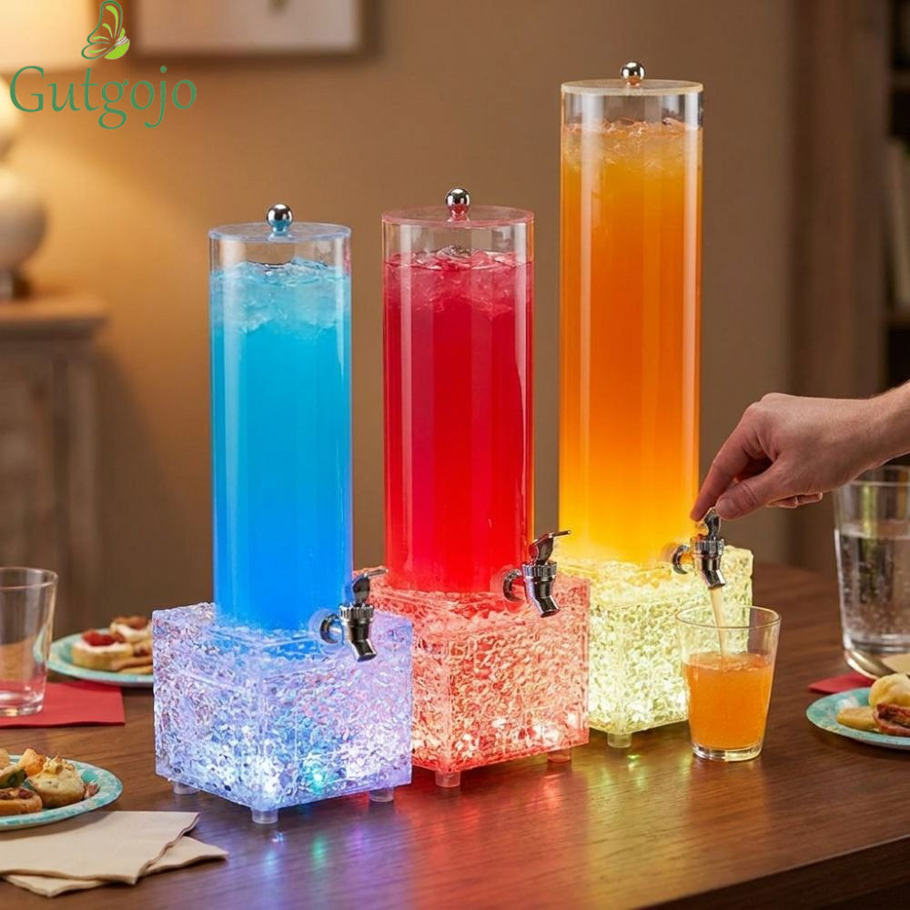 Tháp bia dạ quang GUTGOJO LED, Hộp đựng bia Acrylic dung tích lớn 2L, Đèn màu có thể sạc lại Keg di 