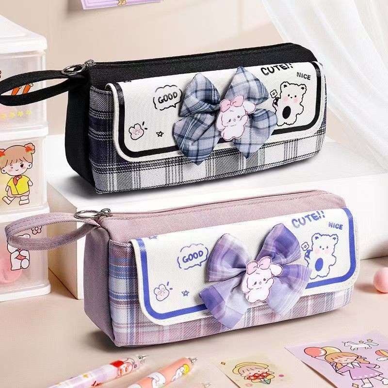remai#Large Capacity High Aesthetic Pencil Case jk Bow Pen Box Cute Stationery Box ins New style gir