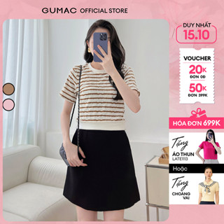 Áo thun nữ form ôm slim phối sọc thun dệt mềm mát co giãn thoải mái thời trang GUMAC LATF0514