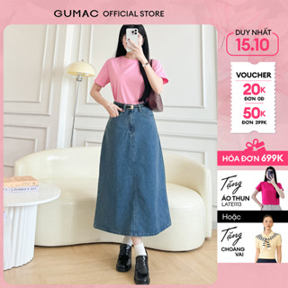 Chân váy jeans midi nữ A dài denim dày dặn mềm mát thoải mái thời trang Gmorning - GUMAC YVJF01071