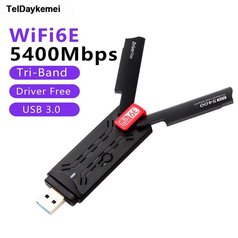 WiFi6E AX5400 USB 3.0 Adapter Thẻ Không Dây Ba Dây 802.11AX 6GHz Ăng Ten Tăng Cường Cho PC / Laptop 