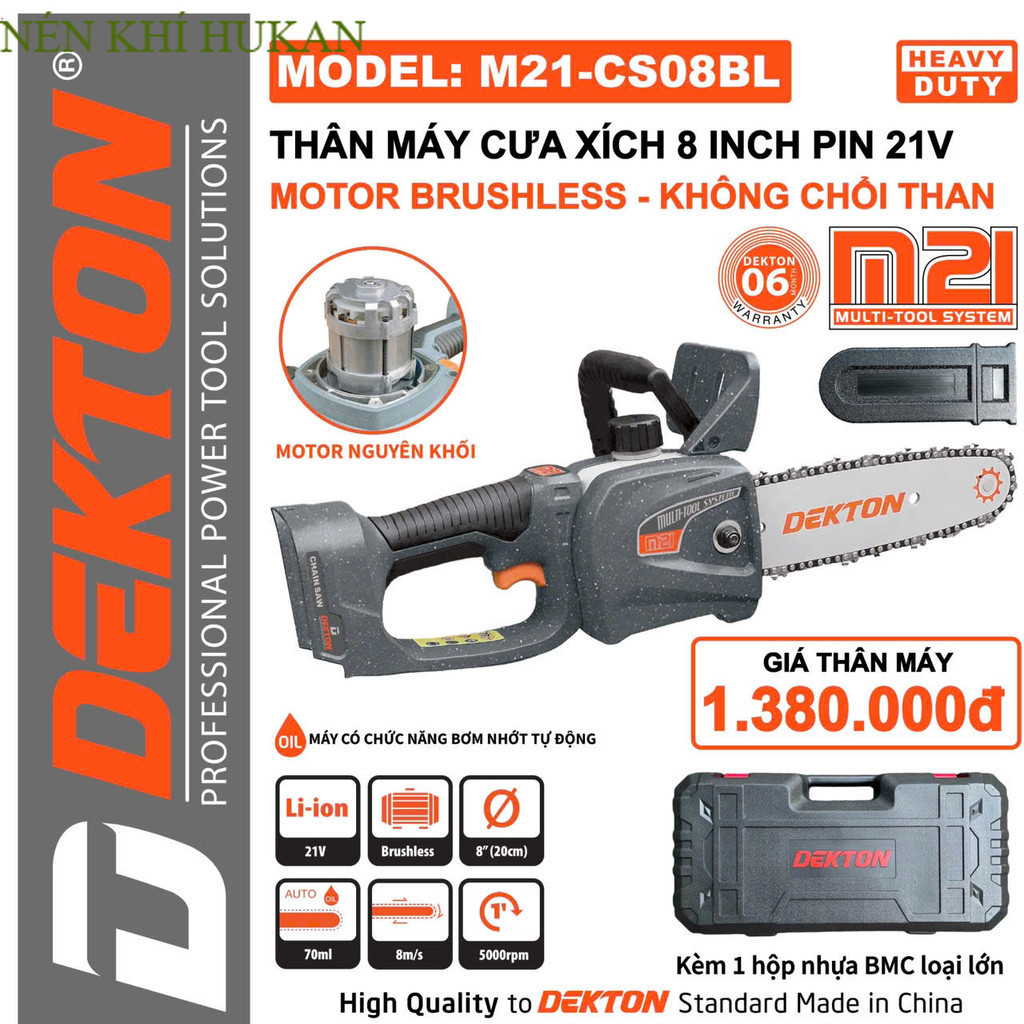 Máy cưa xích chạy pin dekton M21 CS08BL ,mẫu mới Nén Khí HUKAN