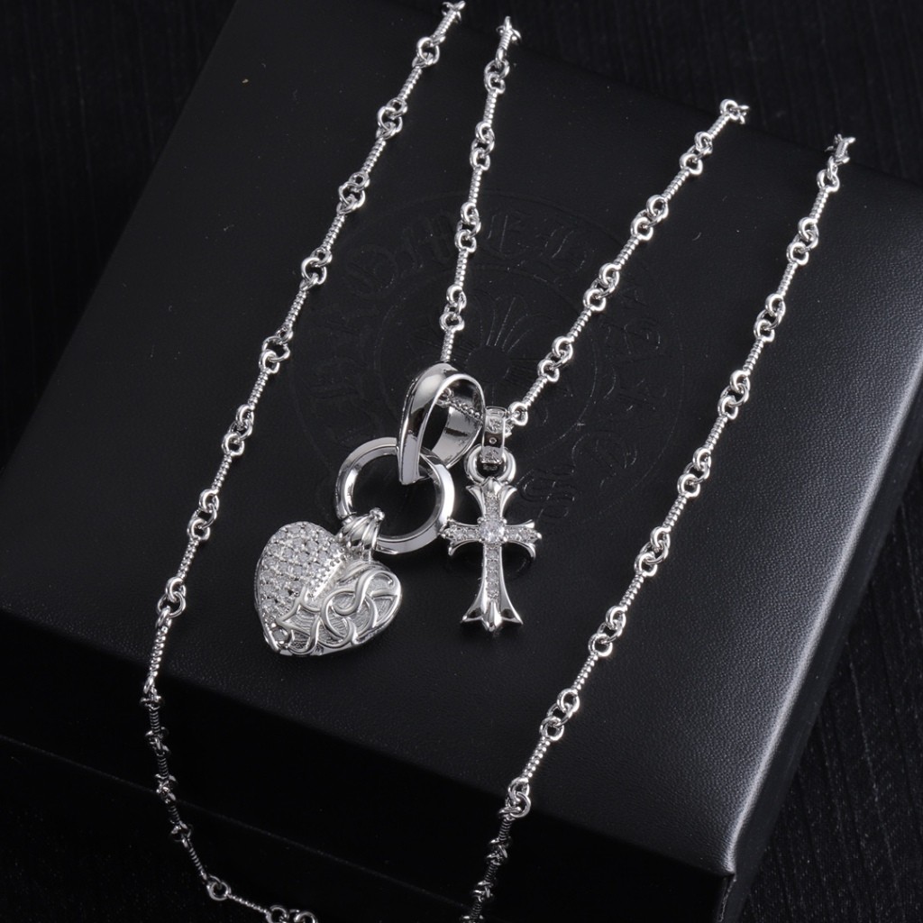 Vòng cổ Chrome Hearts Cross Hearts, chất liệu bạc, theo xu hướng mới