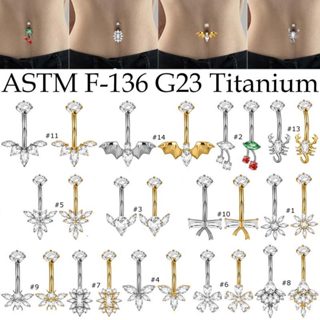  Vòng rốn titan zirconia hình dơi hoa size 14G dành cho xỏ khuyên vùng bụng 