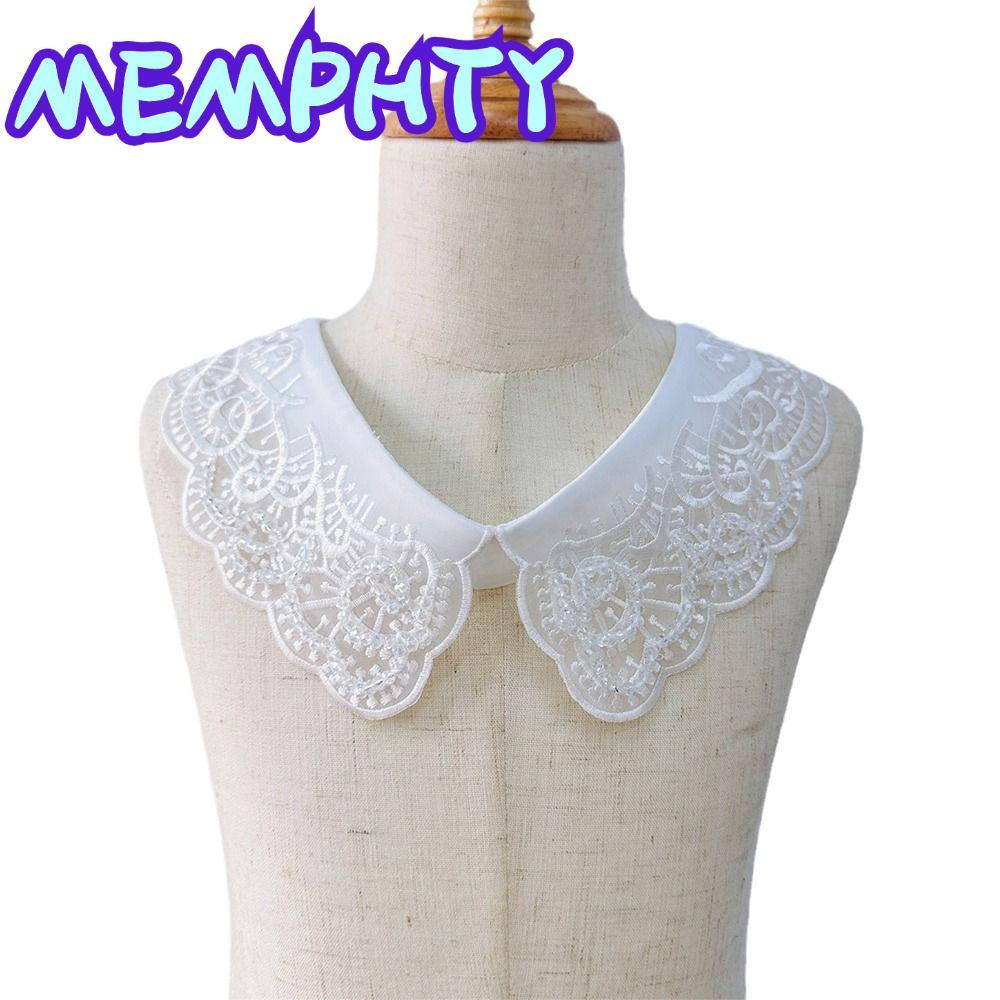 Cổ áo ren nữ đính cườm màu trắng, dễ dàng tháo rời