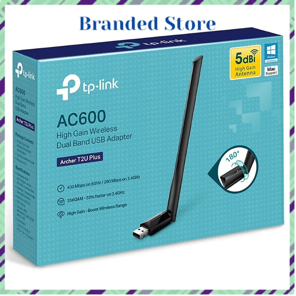 Bộ Chuyển Đổi USB Wifi TP-Link Archer T2U Plus Công Suất Cao AC600 - Hàng Chính Hãng