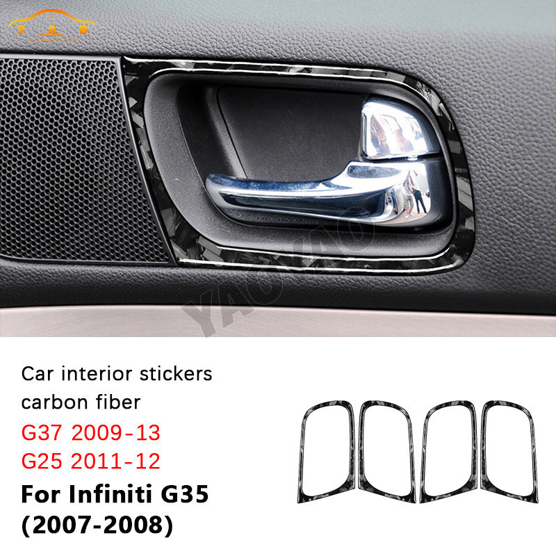Giả mạo Sợi Carbon Tay Nắm Cửa Bảng Viền Dải Miếng Dán Cho Infiniti G37 2009-2013 G35 07-08 G25 11-1