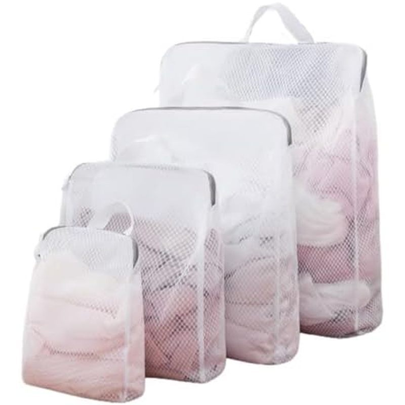 Túi giặt lưới 3D GWT 4 chiếc có tay cầm treo (S / M / L / XL) - Túi giặt có dây kéo bền cho đồ tinh 