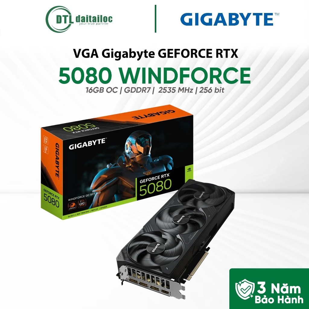 Card màn hình VGA GIGABYTE GeForce RTX 5080 WINDFORCE OC SFF 16GB GDDR7 | Chính Hãng | Bảo Hành 36 T