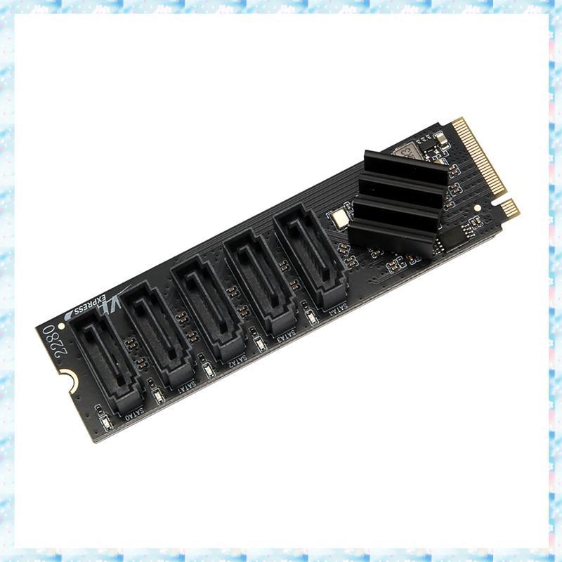 [R Q M U] Thẻ chuyển đổi M.2 NVME M-Key sang 5 cổng SATA 6Gbps Thẻ chuyển đổi PCI-E 3.0 mở rộng Chip