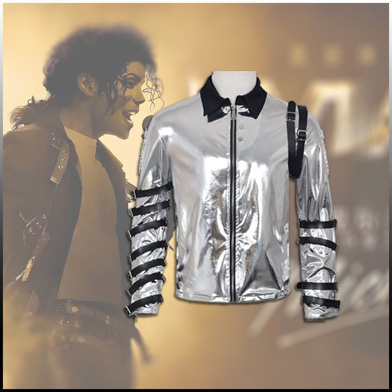 Trang phục cosplay Michael Jackson, áo khoác da bạc Michael Jackson, trang phục cosplay biểu diễn kh