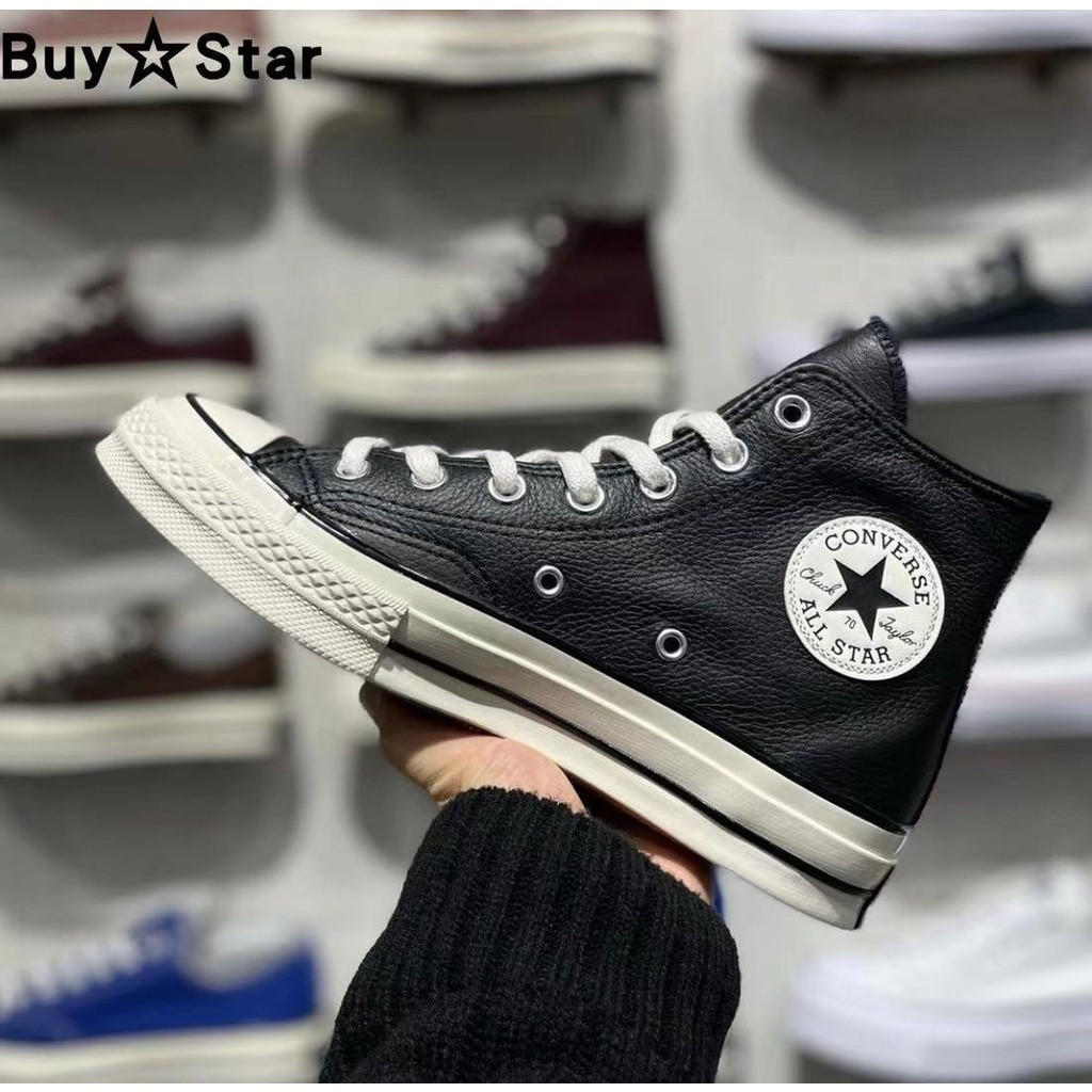 Giày cao gót Converse, da mềm, phong cách cổ điển, màu đen, dành cho thanh thiếu niên.