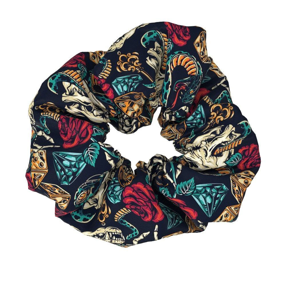 Women's scrunchie10y New elastic hair bands with printed designs, hair ties, decorative cords, skull