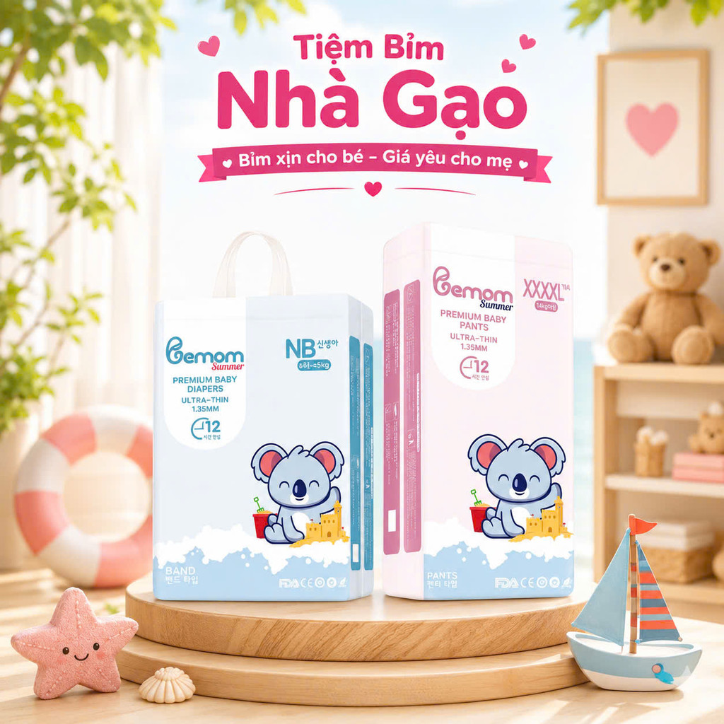 [COMBO 2 BỊCH BEMOM] Tã/Bỉm BEMOM SUMMER Hàn Quốc Dán/Quần Đủ Size từ NB đến 4XL