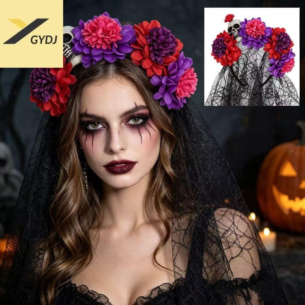 CHICRETREAT Halloween Flower Headband, Hoa nhân tạo Hoa Halloween Skull Hair Hoop, Trang phục Ảnh Pr