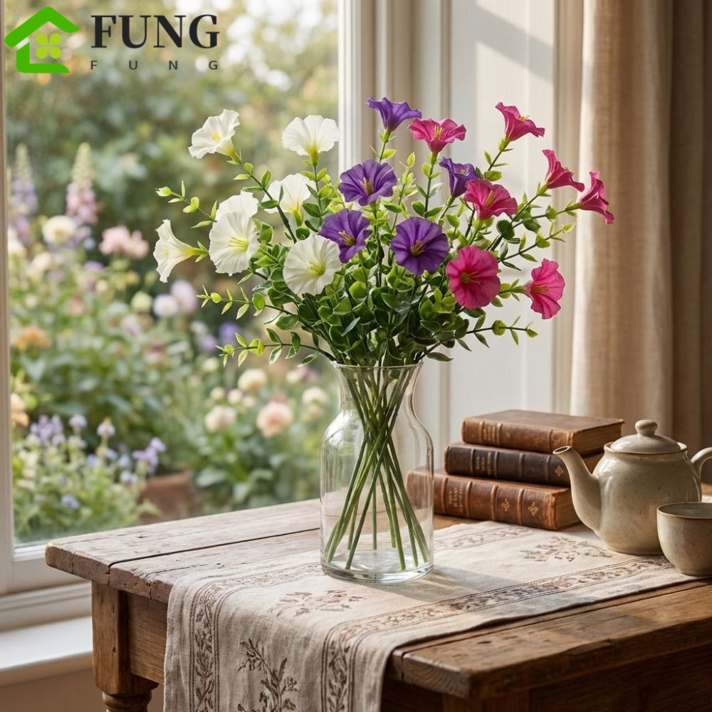 FUNG Nhân Tạo Morning Glory Flowers, Màu Sắc Sống Động Chống Tia UV Morning Glory Branch, Sắp Xếp Ho