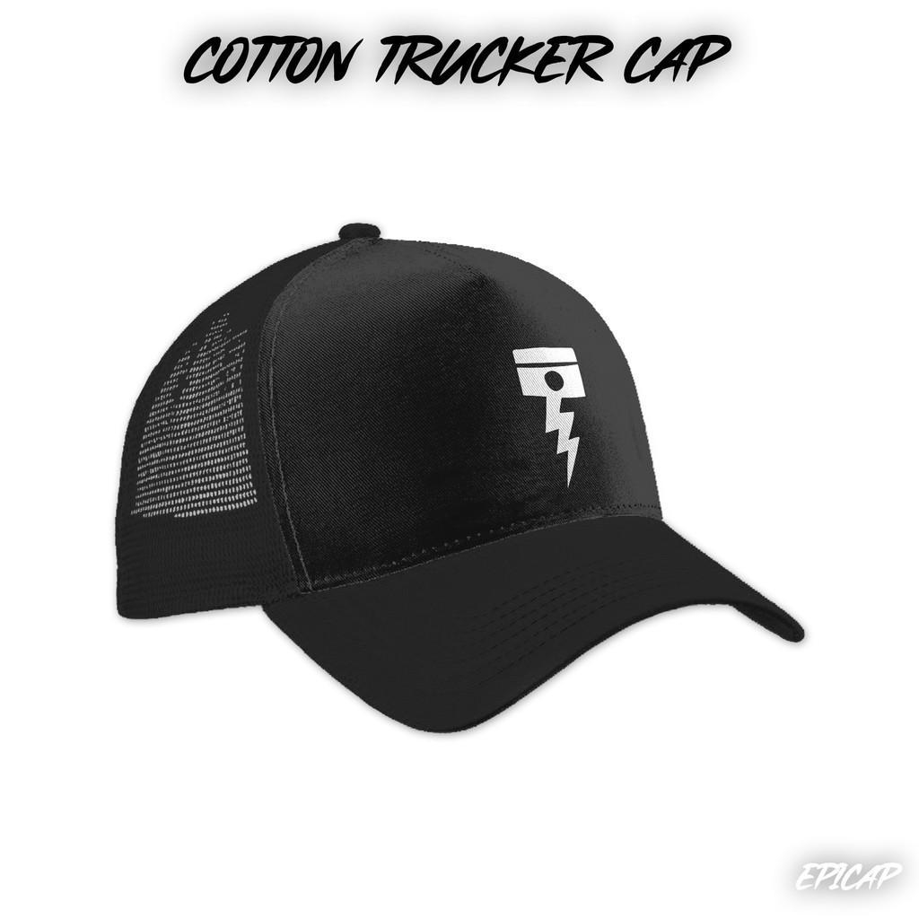 DEUS thời trang 2026 Piston Design Print Black Cotton Trucker Cap