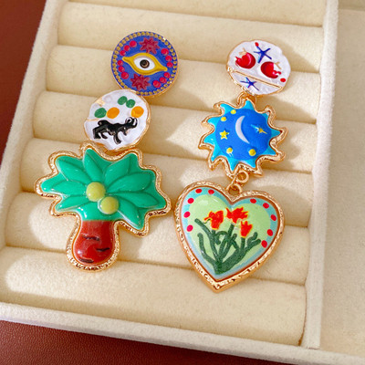 Pinkdudu Phóng Đại Trái Tim Vintage Sao Biển Hoa Cây Dừa Bohemian Thả Bông Tai Boho Đi Biển Kỳ Nghỉ Tuyên Bố Dangles Cho Nữ Trang Sức Khu Nghỉ Dưỡng Độc Đáo PD2548
