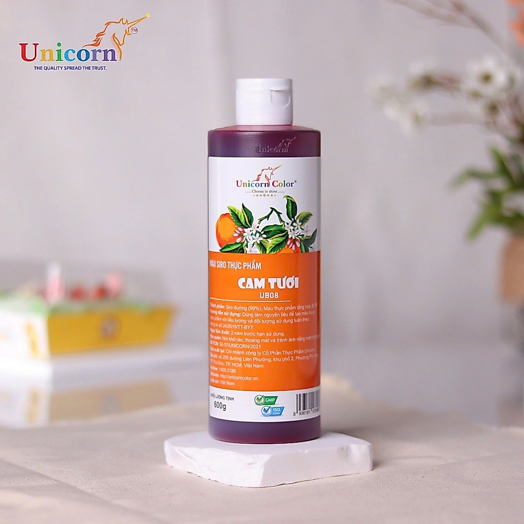 [Chai 600g] Màu Siro Thực Phẩm Unicorn - Cam Tươi