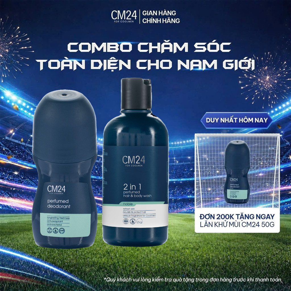 Combo Sữa Tắm Gội 2in1 Noble 180ml và Lăn Khử Mùi 50g CM24 For Coolmen