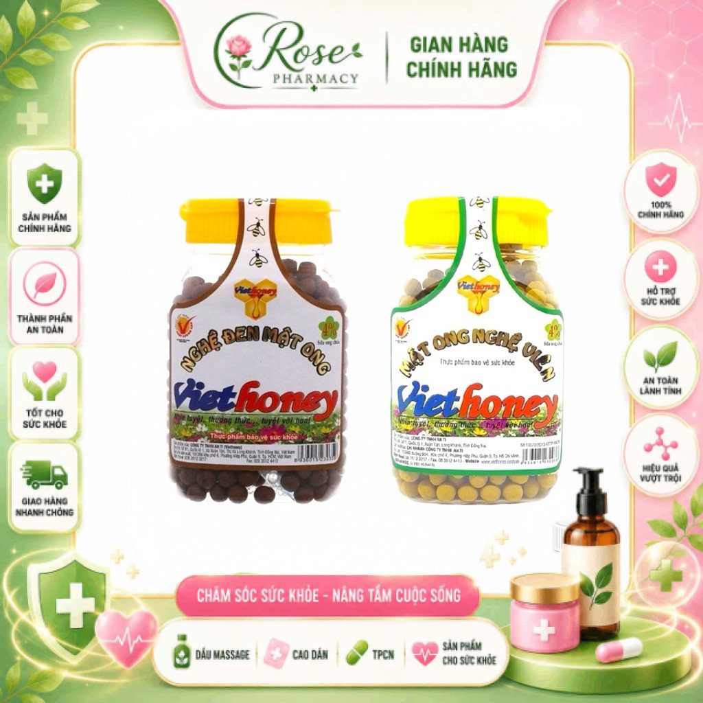 [COMBO 3 HŨ] Viên Nghệ Mật Ong Viethoney 160G – Nghệ Vàng & Nghệ Đen Dạng Viên Tiện Dùng