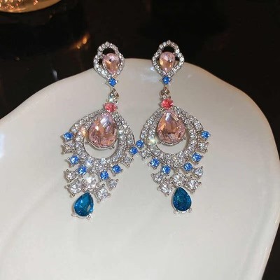Pinkdudu Giọt Nước Đá Bông Tai Nặng Vintage Hoàng Gia Phong Cách Giọt Retro Glam Tuyên Bố Trang Sức Cho Nữ PD2564
