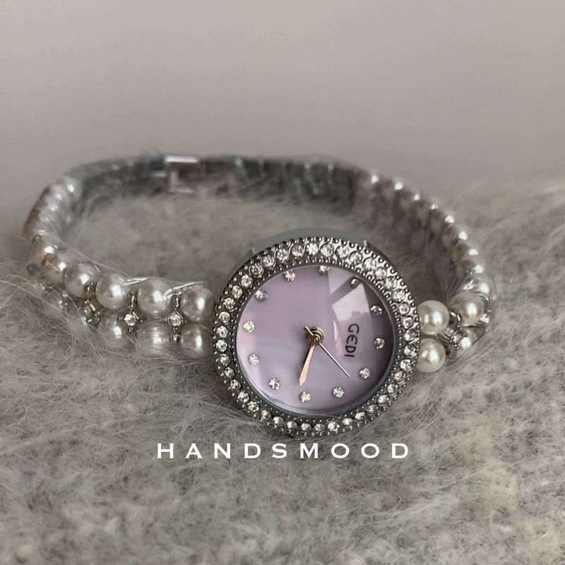 Tím Mother-of-Pearl Kim Cương Tròn Ngọc Trai Dây Chuyền Lãng Mạn Nhẹ Nhàng Tính Khí Niche Đồng Hồ Nữ