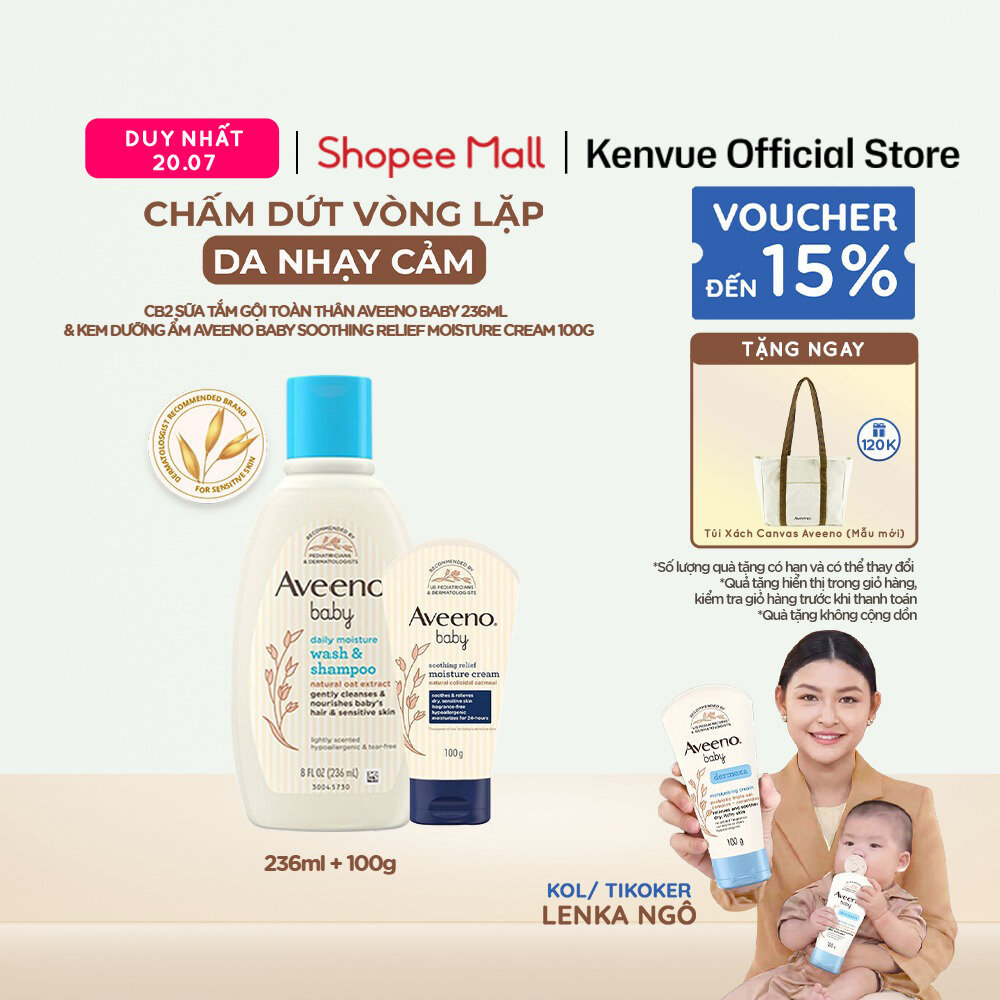 Bộ Sữa Tắm Gội & Kem Dưỡng Ẩm Bé Da Nhạy Cảm Aveeno Baby Soothing Relief Moisture Cream (cream 100g+