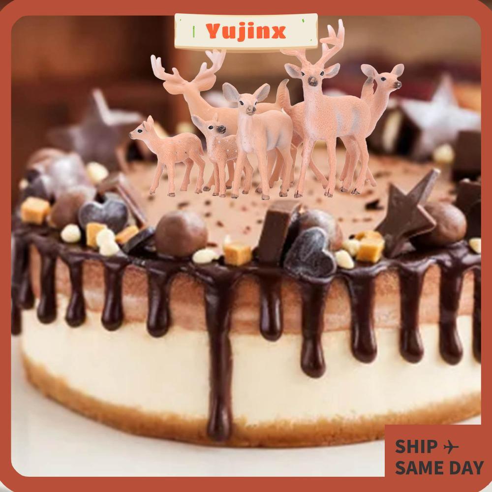 YUJINX 6 Bức tượng hươu đuôi trắng, Đồ trang trí bánh hươu bằng nhựa sống động như thật, Đồ trang tr