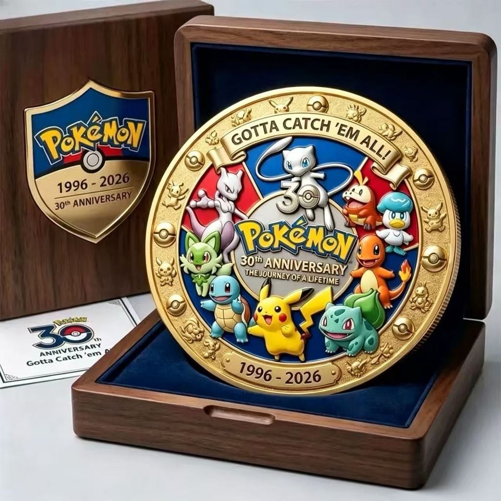 Đồng xu kỷ niệm 30 năm Pikachu sưu tầm 1996-2026, huy chương Pokemon trang trí quà tặng, hàng chính 