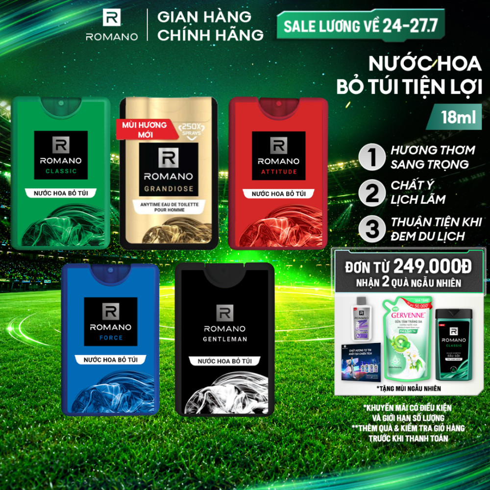 Nước hoa nam bỏ túi Romano hương Attitude/Classic/Force/Gentleman/Grandiose 18ml / chai