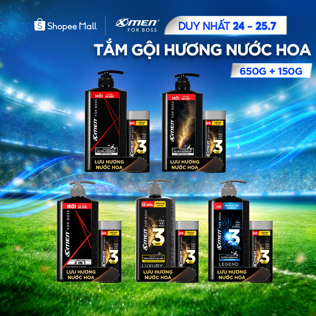 Combo Dầu gội/Tắm gội X-Men For Boss 630g + Tặng Tắm gội Luxury 150g - Hương Nước Hoa Châu Âu