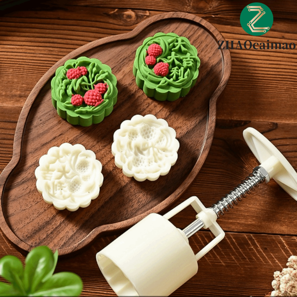 ZHAOCAIMAO Khuôn làm bánh trung thu họa tiết vải lanh, DIY Hand Press Mid Autumn Festival Khuôn làm 
