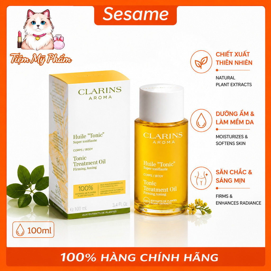 [Chính Hãng] Dầu Dưỡng Da Clarins Tonic Body Treatment Oil 100ml | Cấp Ẩm, Nuôi Dưỡng Làn Da Mềm Mịn