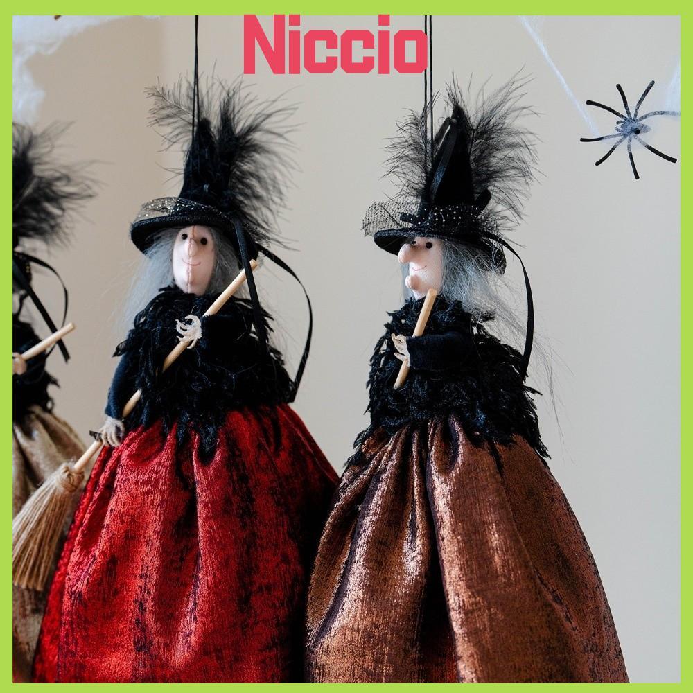 Mặt dây chuyền phù thủy Halloween NICIO, Thiết kế lông vũ Mặt dây chuyền trang trí phù thủy nhung sá