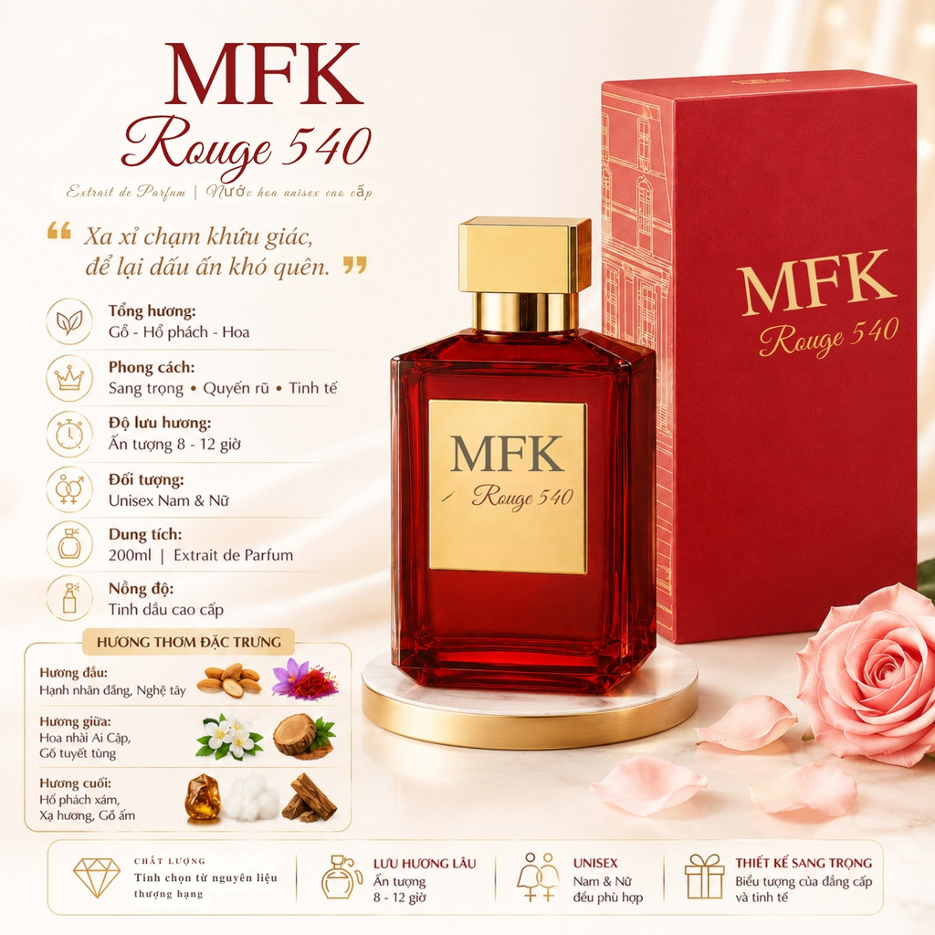 Nước hoa unisex Baccarat Rouge 540 (MFK540 Đỏ). Mùi hương sang trọng, tinh tế, hiện đại.