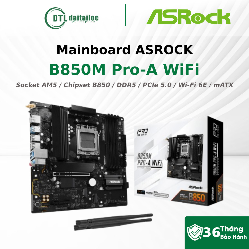 Mainboard ASRock B850M Pro-A WiFi AM5 B850 DDR5 PCIe 5.0 mATX | Chính Hãng | Bảo Hành 36 Tháng